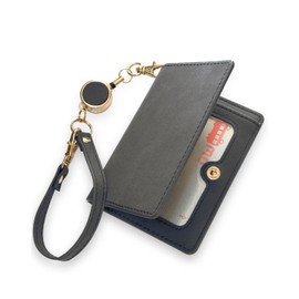 Pretimo Pass Case, Commuter Pass Case, Reel Included, Invisible Invisible, Bifold Leather, Comfortable to Touch, Brushed Material, Charcoal Grey/Champagne Gold Hardware