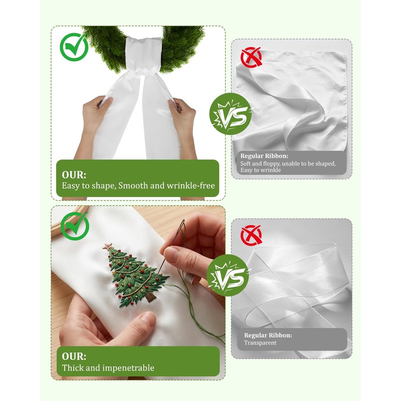White Wreath Sash, 4Pcs Embroidery Blank Wreath Sashes for Front