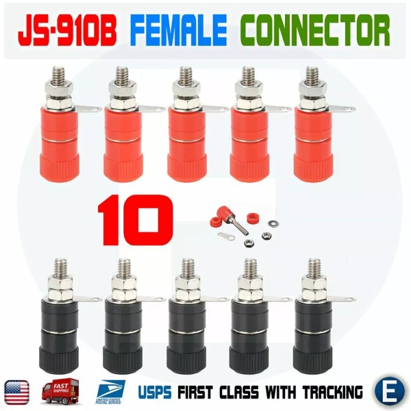 Unbranded/Generic 10pcs Terminal Blocks JS-910B 4mm Red+Black Female Connector Binding