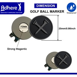 Adhere Golf ball Markers Soft Enamel golf ball markers with strong Magnetic Hat Clip, A Premium Golf Gifts for Golfer (2pcs Black Golf tees)