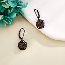 Black Rose earrings 925 Sterling Silver Gothic Black Rose dangle Earrings Black Rose Jewelry for Women