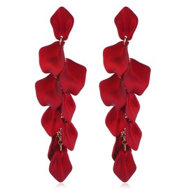 Long Acrylic Rose Petal Earrings Floral Flower Tassel Earrings Dangle Earrings Resin Rose Flower Long Tassel Sexy Leaves Floral Drop Earrings Bohemian Petal Flower Statement Earrings-Red
