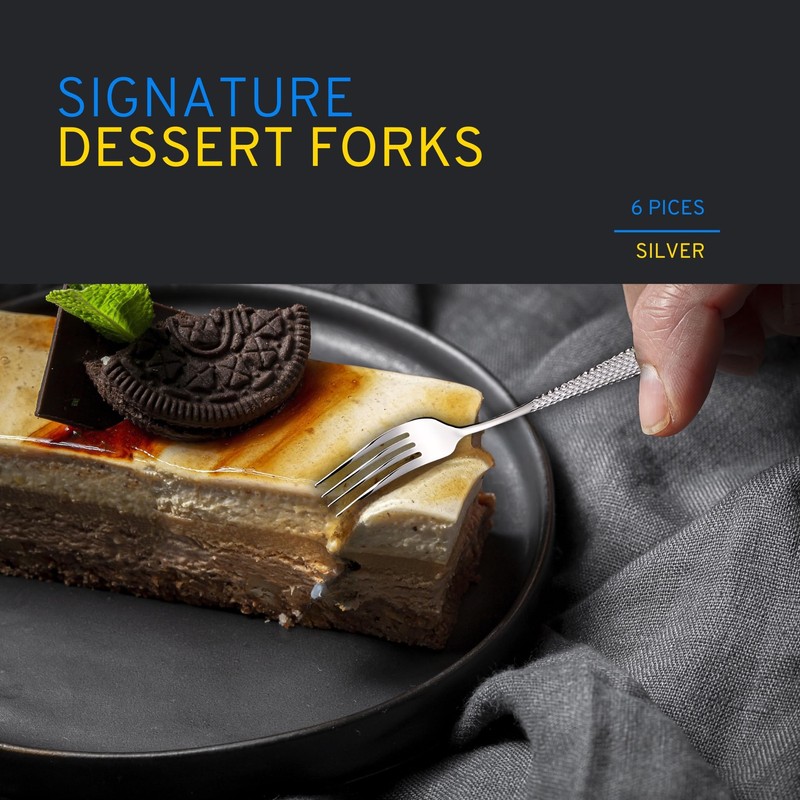 DAFFODILY® Signature Dessert Forks - Silver, Elegant Addition to Your