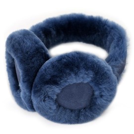 Harssidanzar Real Fur Winter Earmuffs for Men Women, Genuine Fur Earmuff, Sheepskin Ear muffs, Foldable Earmuffs, Outdoor Earmuffs, Ski Earmuffs HU301CA,Navy