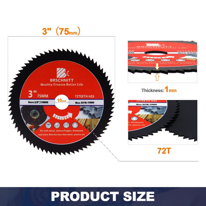 HSS Circular Saw Blade 3inch - BRSCHNITT 3pcs 72T 10mm