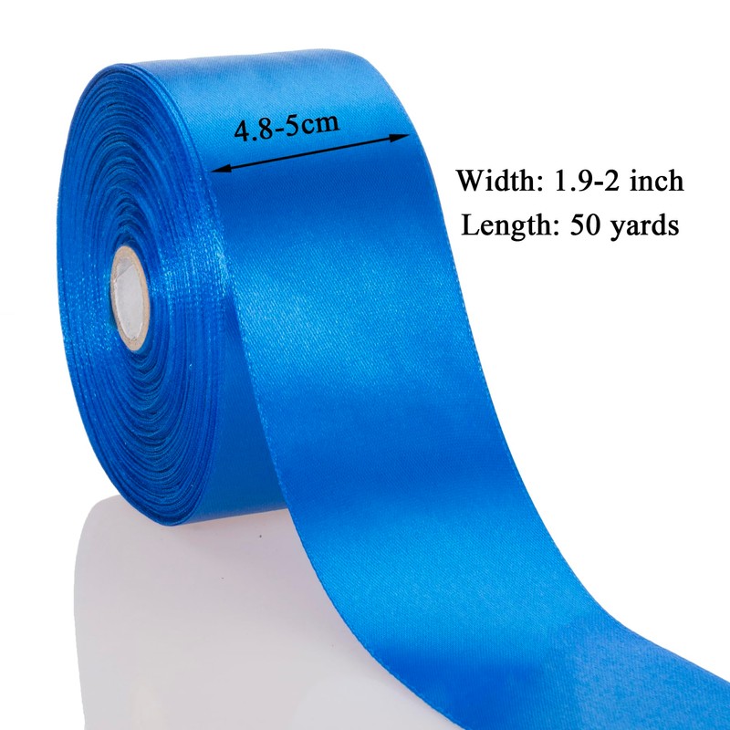 YASEO 2 Inch Royal Blue Solid Satin Ribbon, 50 Yards