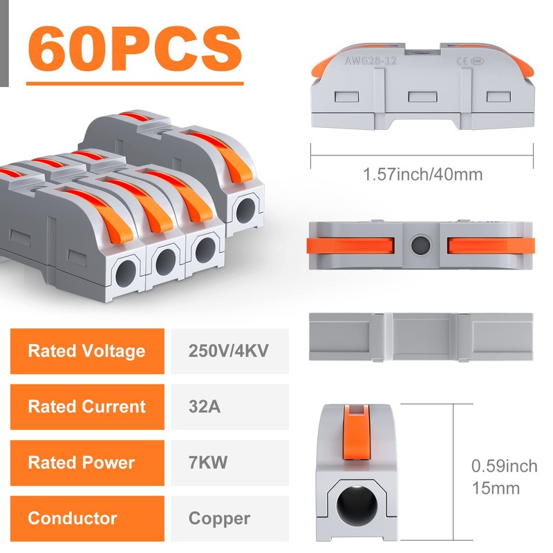 RVBOATPAT 60 PCS Wire Connectors Kit, 1 to 1 Inline