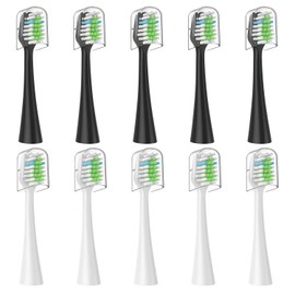 Everystep Replacement Toothbrush Heads 10 Pack Only for AquaSonic Duo and for Home Dental Center,5 Black+5 White，Not for AquaSonic Other Series