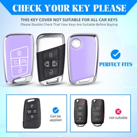 QBUC for Volkswagen Key Fob Cover, TPU Protection Key Case 5 Buttons Compatible with VW Tiguan Atlas Jetta Passat Golf Alltrack Arteon Accessories Smart Key (Purple)