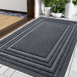 Buganda Floor Door Mat, Heavy Duty Doormat Outdoor Indoor, Natural Rubber Mat, Non Slip, Low Profile Outdoor Mat for Home Entrance, Garage, Patio Porch Farmhouse, 29x17, Grey