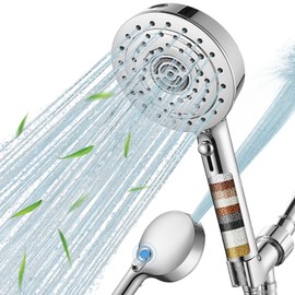 Filtered Shower Head 7 Spray Mode High Pressure Shower Head with Handheld Water Softener Filters Beads,79" Long Hose,Built-in Power Wash Mode (7 Modes, Chrome)