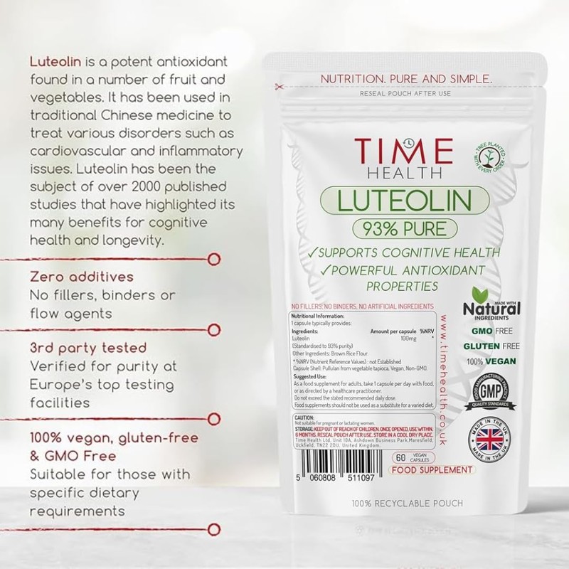Time Health Luteolin - Standardised to 93% Purity - 60