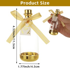 LOLYSIC 36PCS Mini Champagne Bottle Candy Container Shaped Jars Gold Plastic DIY Favor Candy Bottle Wedding Party Favor Containers, Comes with Card and Bow Ribbon