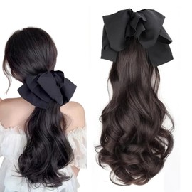 TokTech Ponytail Wig, 17.7 inches (45 cm), Dark Brown/Black Tea, Point Wig, Clip-on Wig, Ribbon Clip, Long, Ponytail Extension, Curly Hair Extension, Natural Everyday, Fashion, Beauty, Women's