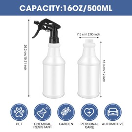Gandeer 10 Pack Spray Bottles 16 oz Empty Water Spray Bottles for Cleaning Heavy Duty Refillable Squirt ‌container with Measurements Adjustable Nozzle for Household(Black,White Style)