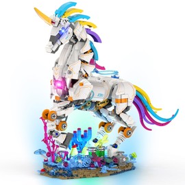 Brihappen Rainbow Unicorn Model Building Set for Adult Boys Girls - Cool Horse Animal Model with Light, STEM Toy Building Set, Home Office Decor, Creative Birthday Gifts（1419 Pieces）