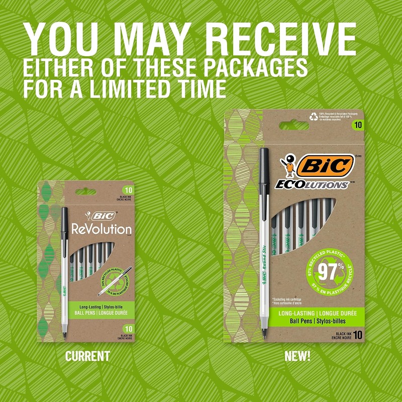 BIC® Revolution Round Stic Pens, Medium Point, 1.0 mm, 74%