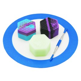 KUVIS 26ml Hexagon Silicone Wax Container Non-stick Concentrate Jars with 7.87" Round Mat and Carving Tool