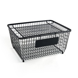 Mikasa Gourmet Basics Chalkboard Stackable Storage Basket with Lid, Wire Frame Storage Basket for Home - Handcrafted Iron, Removable Chalkboard Label, Versatile & Stylish (13.5" x 10.5" x 6")