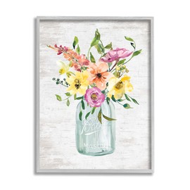 Stupell Industries Spring Meadow Bouquet Traditional Glass Jar Flowers Grey Framed Wall Art, 24 x 30, Pink