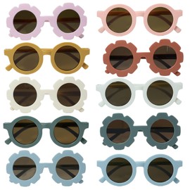Gabrella 10 Pairs Round Flower Kids Sunglasses, Flexible Bendable Baby Toddler Flower Shaped Cute Sunglasses Beach Eyewear Glasses for Pool Beach Outdoor Age 3-10 Years