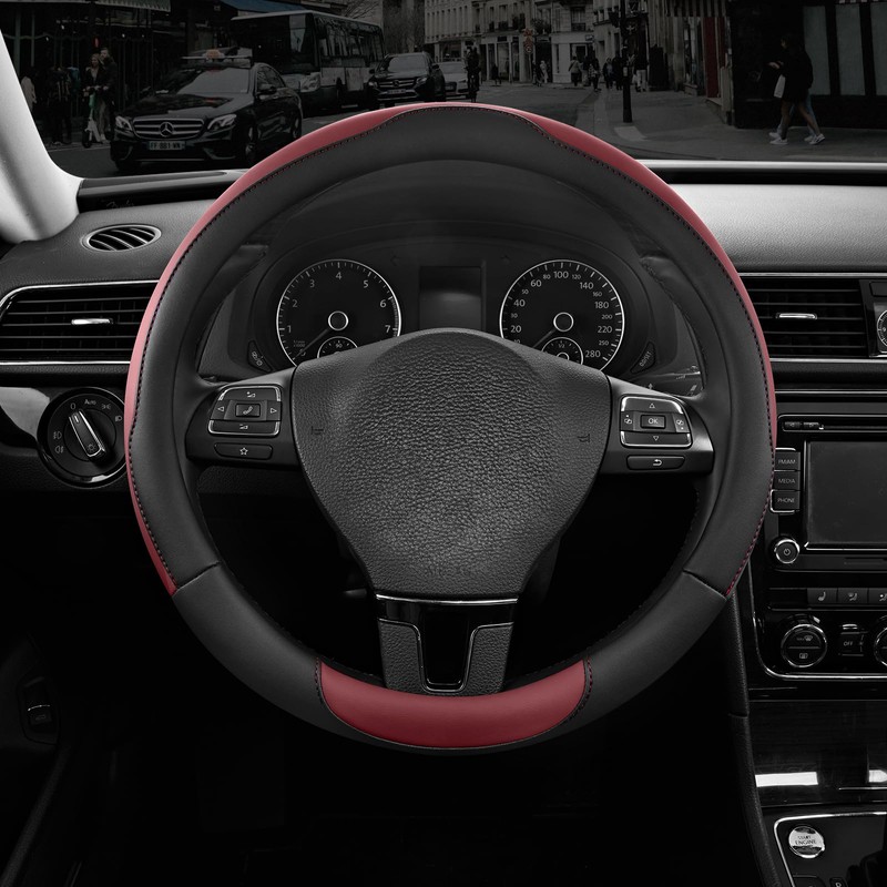 Road Comforts Steering Wheel Cover, Breathable Anti-Slip Leather Steering Wheel
