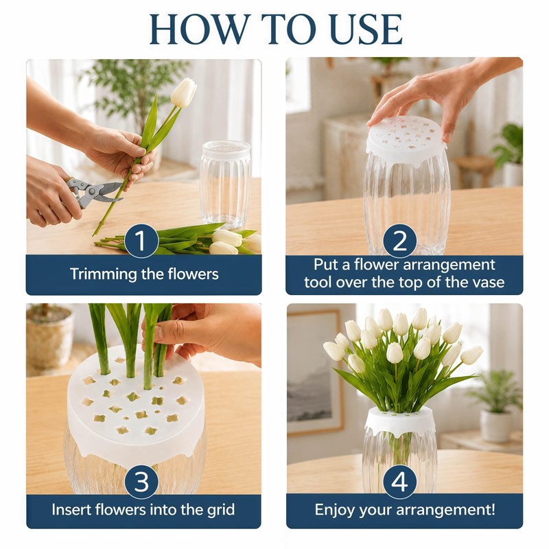 2 Pcs Silicone Flower Arranging Grid, Reusable Fits 3-4" Vase