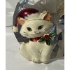BETSEY JOHNSON ADORABLE WHITE ENAMEL CHRISTMAS KITTY CAT WITH STOCKING
