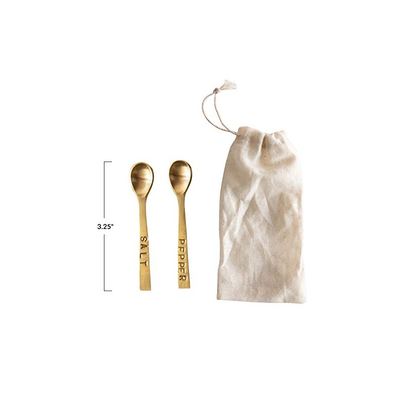 Creative Co-Op Metal "Salt" & "Pepper" Spoons in Drawstring Bag,