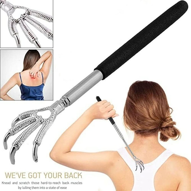 GEEKBOX Extendable Back Scratcher Stainless Steel Telescopic Design with Rubber