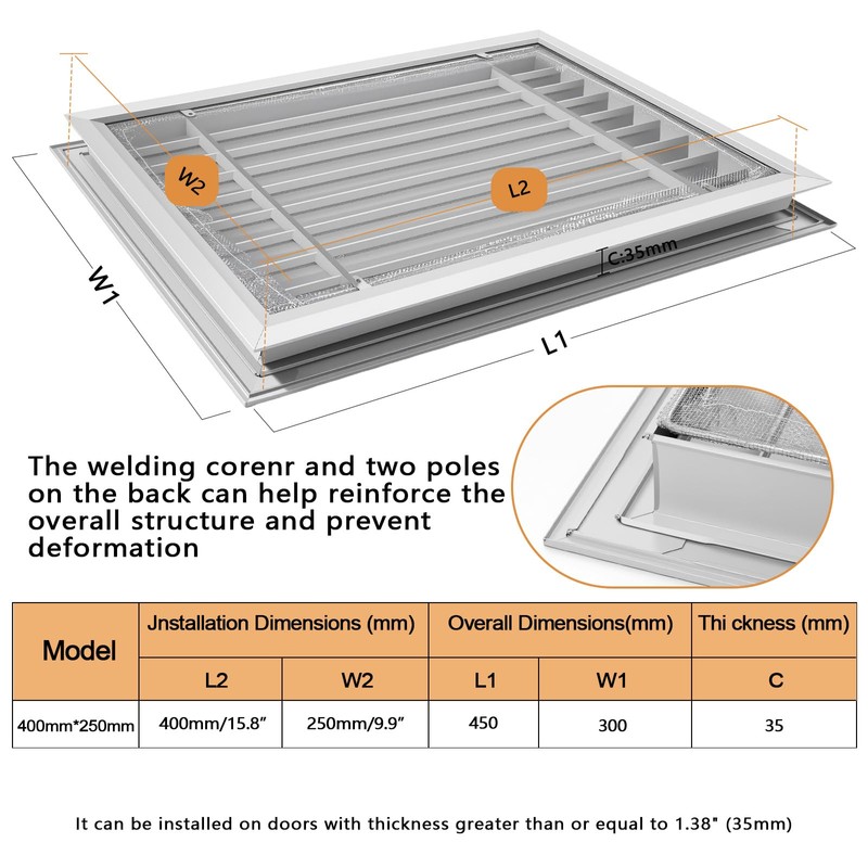 ZXTDBMBB Large Ventilation Grille, Double-Sided Louvered, Aluminum Vent Cover, Silver-Gray