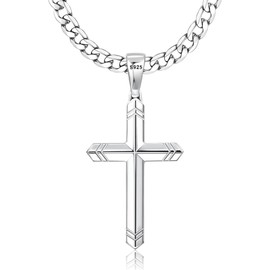 Jstyle 925 Silver Cross Necklace, Men's, Stainless Steel Chain, Cross Pendant, Hypoallergenic, Men's, Hypoallergenic, Fashion Jewelry, Sterling Silver, No Gemstone