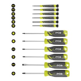 RYOBI 12-Piece Screwdriver Set - Phillips - 12 Screwdrivers - Magnetic Tip - Furniture Assembly, Home Improvement