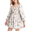 Girls Floral Ruffle Mini Dress Square Neck Lantern Sleeve Smocked