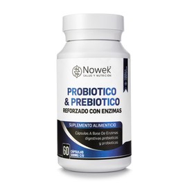 Nowek | Pre y Probióticos + Enzimas Digestivas 1000 mg | 60 Cápsulas | Suplemento Alimenticio | Ingredientes Naturales | No exceder dosis