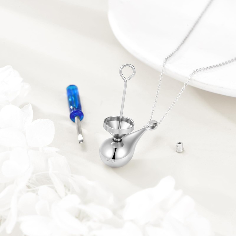 YFN 925 Sterling Silver Teardrop Urn Necklace - Memorial Keepsake