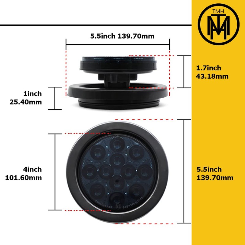 TMH 2pcs 4 Inch 12 Super Bright LED Tail Turn