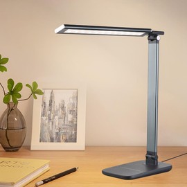 PALANJA Foldable LED Desk Lamp with Timer, Adjustable Arm, Touch Control and USB Port, Black, Black/silver