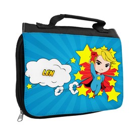 Toiletry Bag with Names Len and Super Hero Baby Boy Design with Name Washing Toiletries Bag for Children