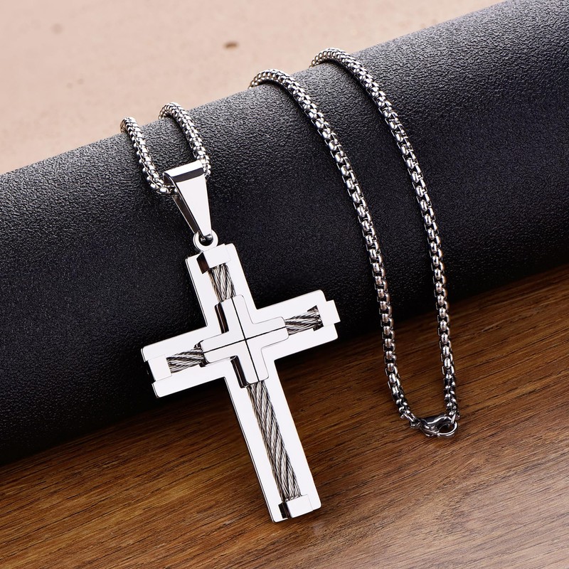YL Men's Cross Necklace Stainless Steel Large Crucifix Pendant 20''