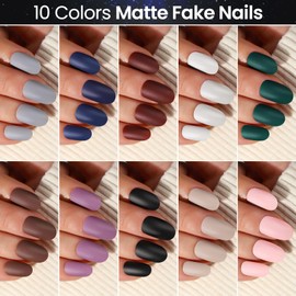 Teenitor 15 Packs Short Oval False Nails with Glue, Matte & Chrome Glitter Press on Nails Short, 360pcs Fake Nails Set with Glue on Nails for Women Girls Short Coffin Nails Tips with Nail Art Sticker