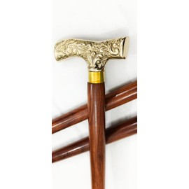 Generic Walking Stick - Men Derby Canes and Vinatge Wooden Walking Stick for Men and Women 36" Brown Ebony Antique Brass T Shape Handle in Golden Tone Natural Wood Unisex Cane (t-Shape)