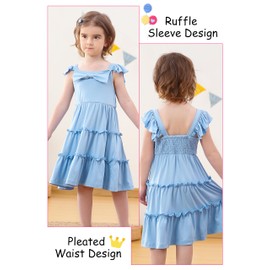 Blue Dresses for Toddler Girls 3t 4t Summer Flutter Sleeve One-Piece Dress 3 4 Years Kids Cute Lace A Line Frock Children Skin-Friend Butterfly's Sundress