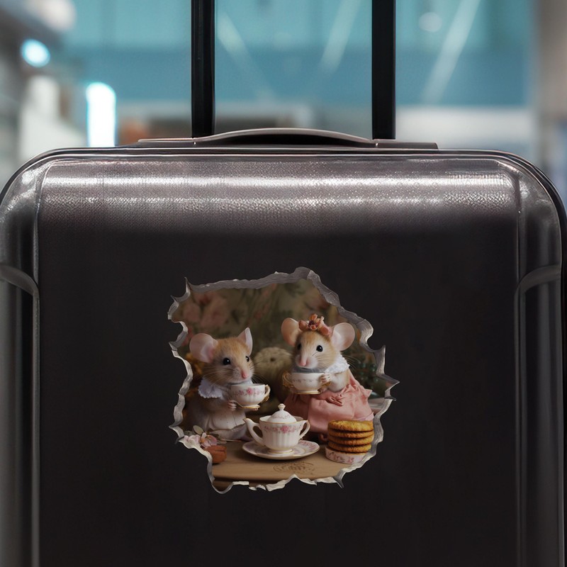 Tea Time Mice Mouse Hole Wall Decal with 3D Effect