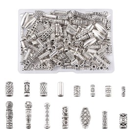 Craftdady 150Pcs Antique Silver Tube Bar Spacer Beads Tibetan Metal Column Barrel Drum Beads for Jewelry Crafts Making Hole:1.5-3.5mm