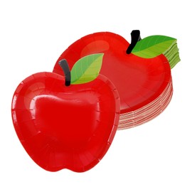 YKYUASD 50PCS Red Apple Paper Plates Back to School First Day of School Apples Shape Disposable Tableware Dinnerware for Graduation School Party Decoration Supplies