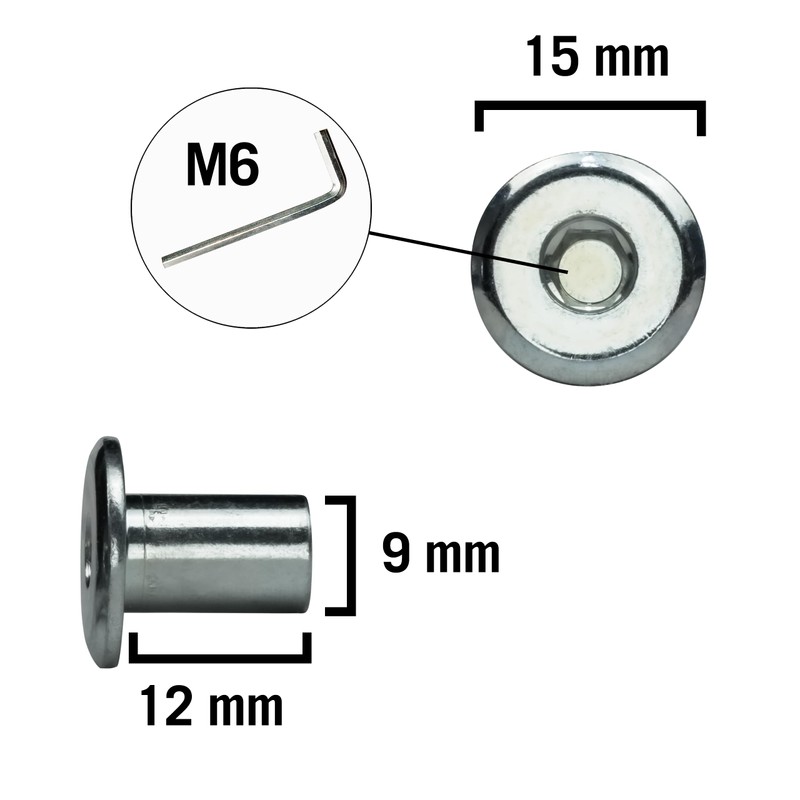 Pack of 10 Sleeve Nuts with Flat Head and Hexagon