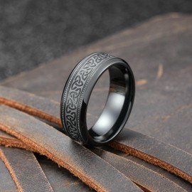 King Will Men's Black Titanium Celtic Knot Wedding Bands 8mm Thumb Rings For Men Beveled Edge Comfort Fit Size 11