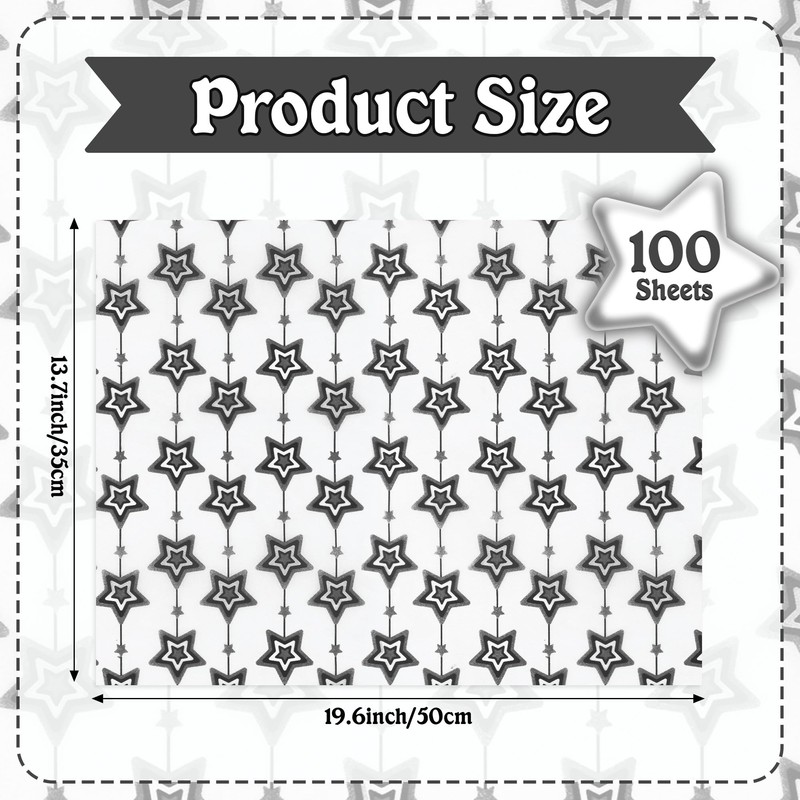 Pineraap 100 Sheets Hollow Black Star Tissue Paper, Black Star