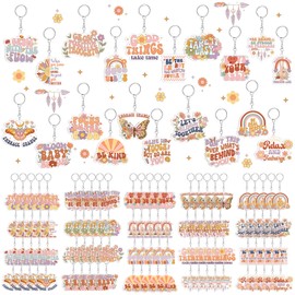 Equsion 100 Pcs Boho Motivational Quotes Keychains Bulk, Inspirational Key Chains Bulk Gifts for Women, Appreciation Thank You Gift for Employee Staff Social Worker Teacher Coworker Nurse, 20 Style